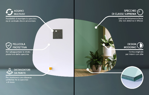 Specchio asimmetrico a forma di macchia 49x34 cm