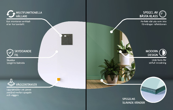 Specchio asimmetrico a forma di macchia 68x47 cm