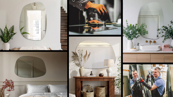 Specchio asimmetrico a forma di macchia 68x47 cm