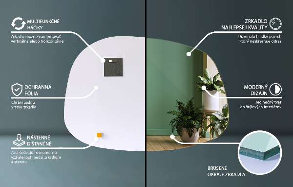 Specchio asimmetrico a forma di macchia 91x66 cm