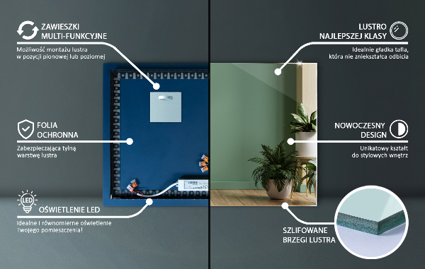 Specchio rettangolare con led 100x70 cm