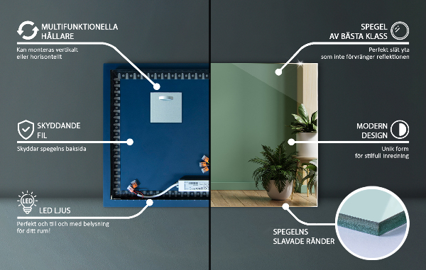 Specchio rettangolare con led 100x70 cm