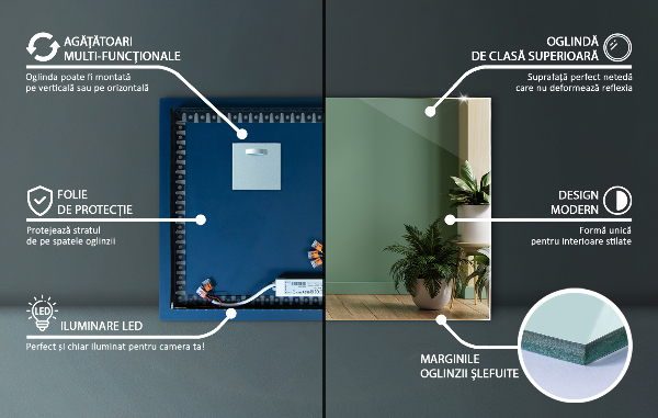 Specchio rettangolare con led 100x70 cm