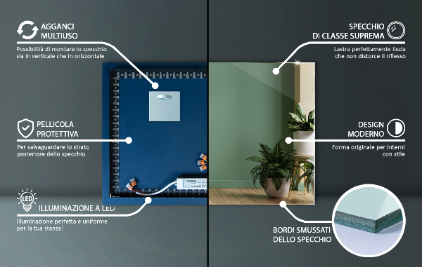 Specchio rettangolare con led 100x70 cm