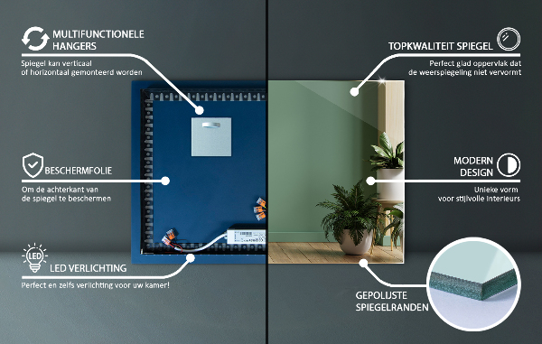 Specchio rettangolare da parete con luce 50x50 cm