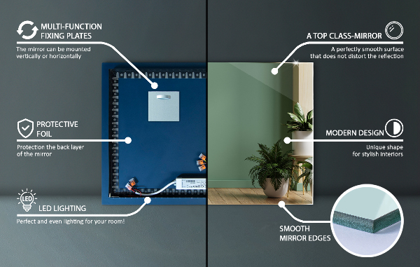 Specchio rettangolare moderno led 60x40 cm