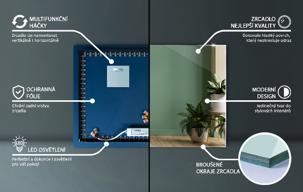 Specchio rettangolare moderno led 60x40 cm