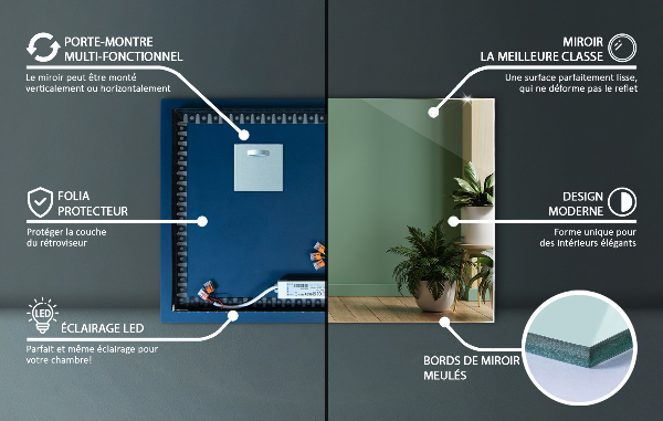 Specchio rettangolare decorativo con led 70x50 cm