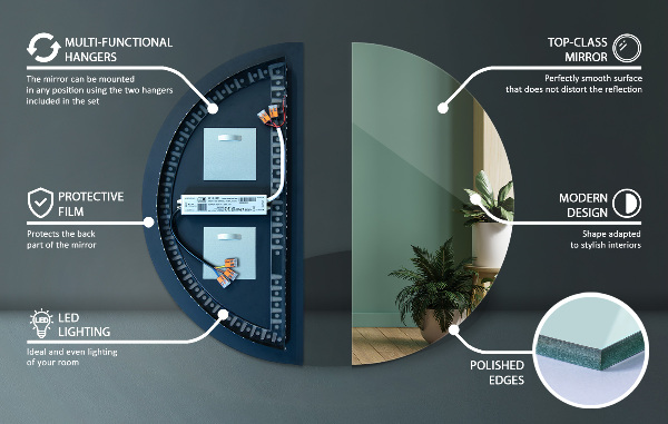 Specchio semi-circolare led 25x50 cm