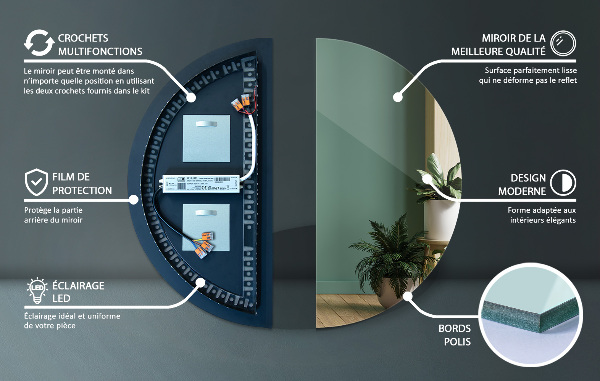 Specchio semicircolare con led 45x90 cm