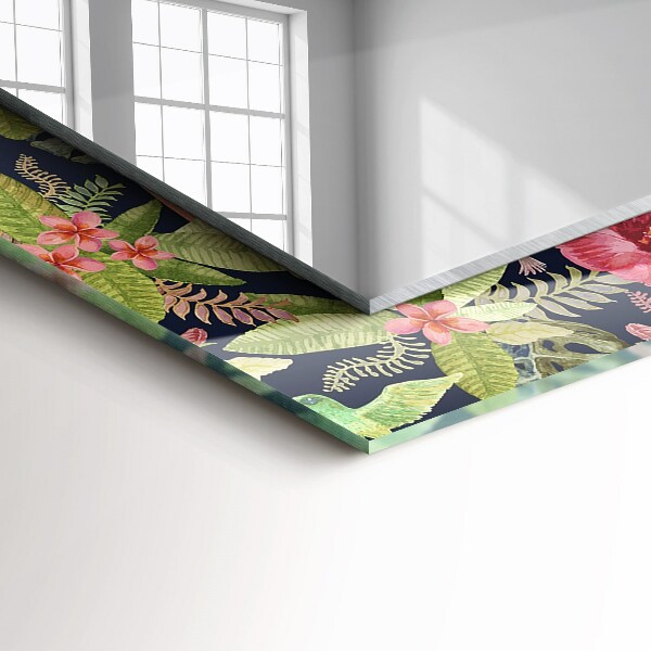 Specchio con cornice stampata Fiori e uccelli