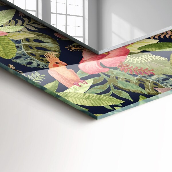 Specchio con cornice stampata Fiori e uccelli