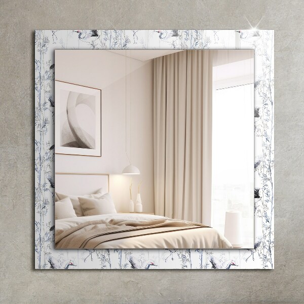 Specchio con cornice stampata Gru e bambù