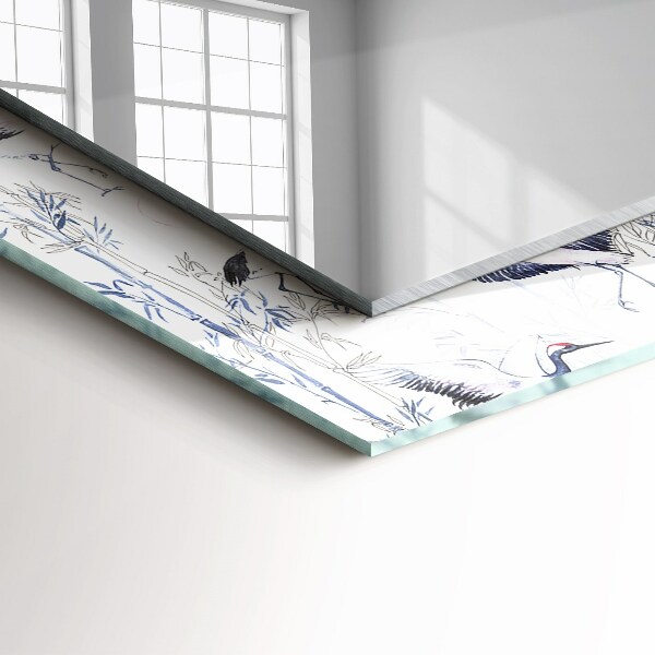 Specchio con cornice stampata Gru e bambù