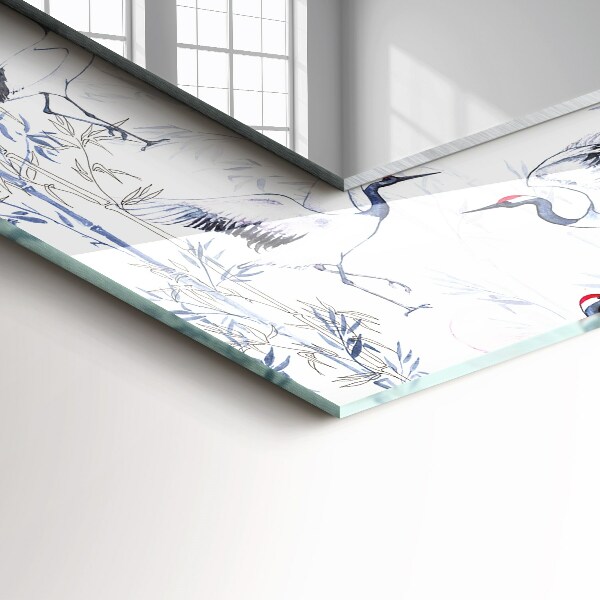 Specchio con cornice stampata Gru e bambù