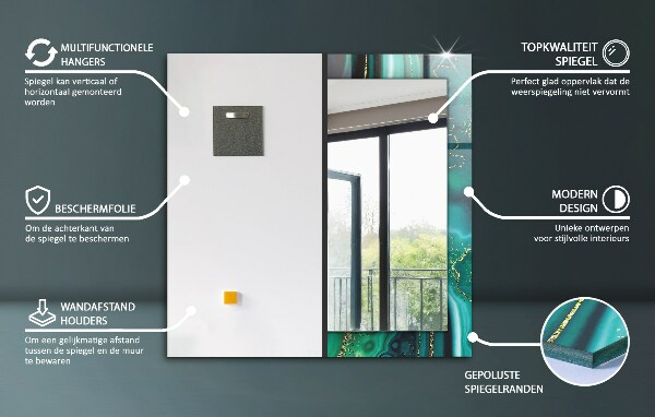 Specchio con cornice stampata Foglie in bianco e nero