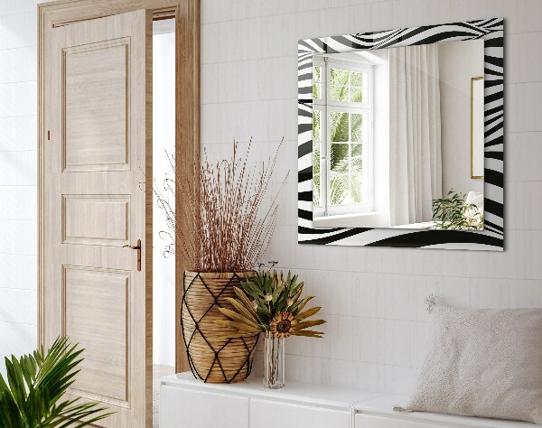 Specchio con cornice stampata Onde in bianco e nero