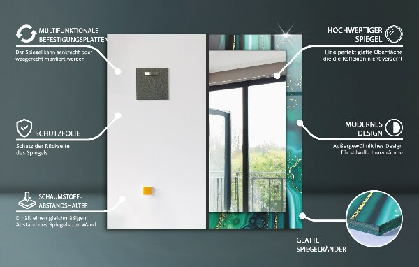 Specchio con cornice stampata Onde in bianco e nero