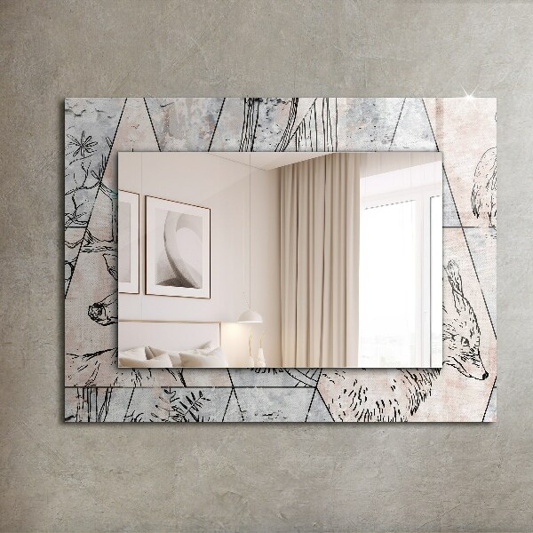 Specchio con cornice stampata Piante con volpe di cervo