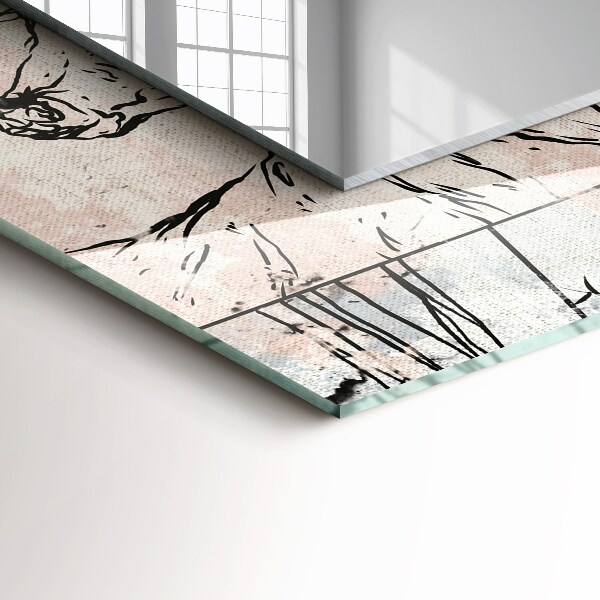 Specchio con cornice stampata Piante con volpe di cervo