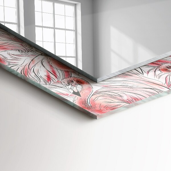 Specchio con cornice stampata Fenicotteri rosa