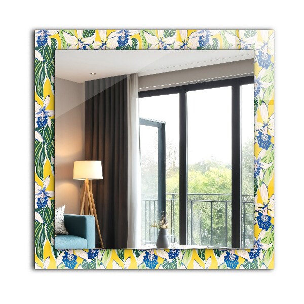 Specchio con cornice stampata Fiori e foglie