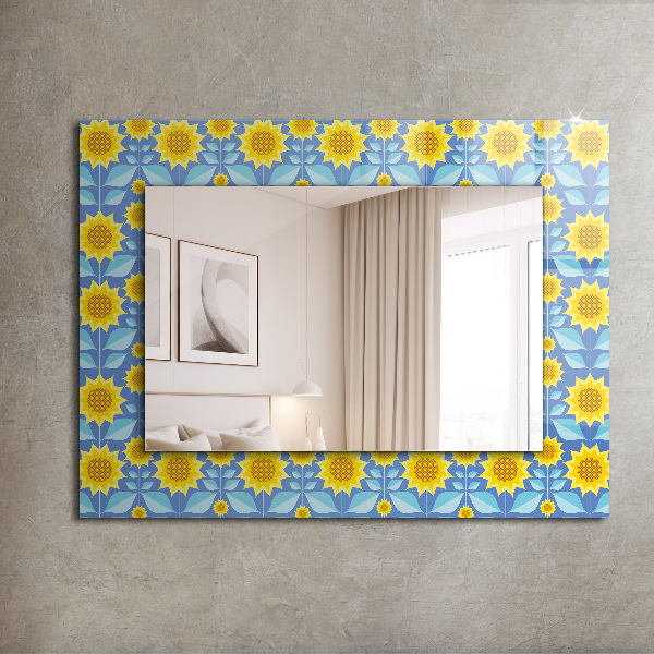 Specchio con cornice stampata Pattern di foglie di girasoli
