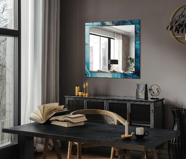 Specchio con cornice stampata Arte astratta blu