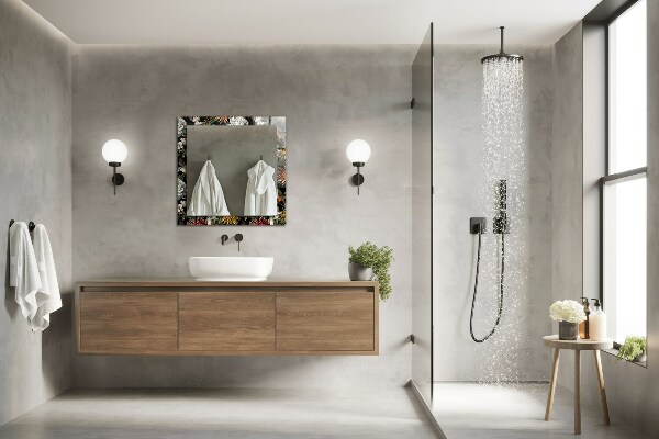 Specchio con cornice stampata Fiori e uccelli