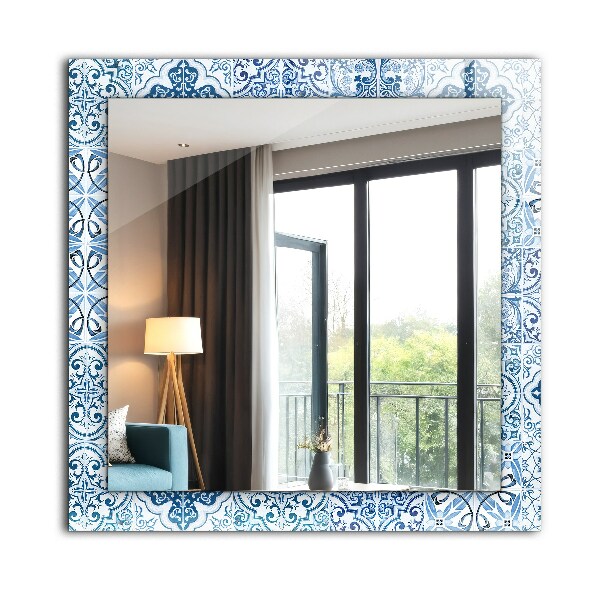 Specchio con cornice stampata Piastrelle decorative blu