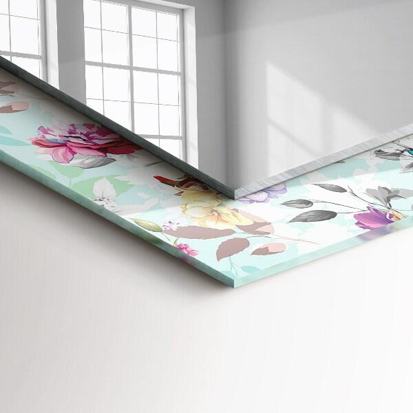 Specchio con cornice stampata Fiori e uccelli