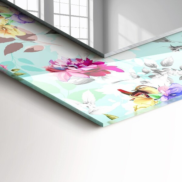 Specchio con cornice stampata Fiori e uccelli