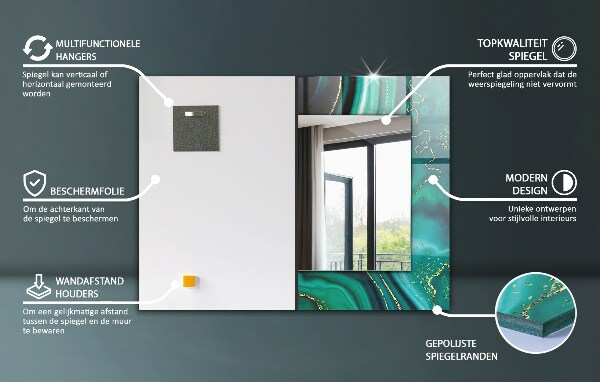 Specchio con cornice stampata Motivo geometrico in legno