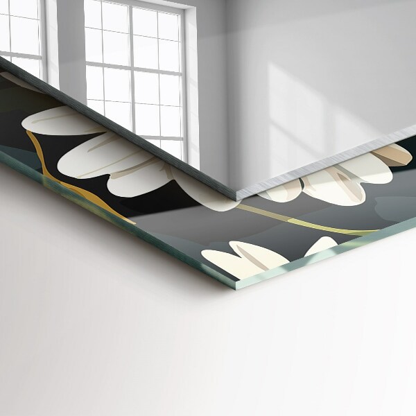 Specchio con cornice stampata Foglie di margherita bianca