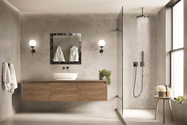 Specchio con cornice stampata Triangoli neri e grigi