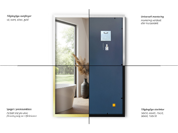 Specchio minimalista rettangolare con cornice dorata 100x70 cm