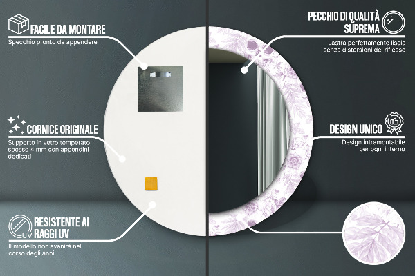 Specchio tondo con cornice stampata Teschi