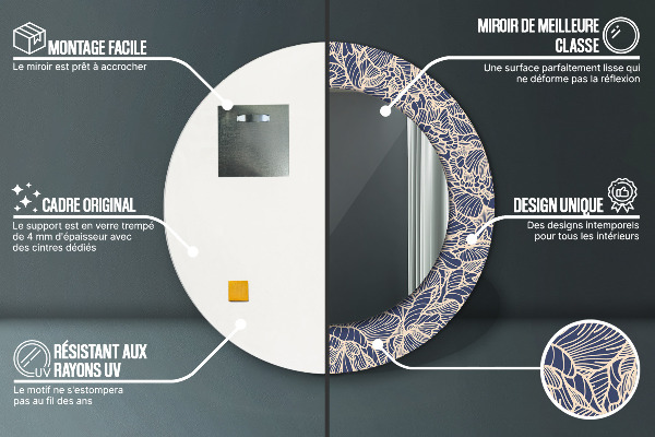 Specchio tondo con cornice stampata Fiori