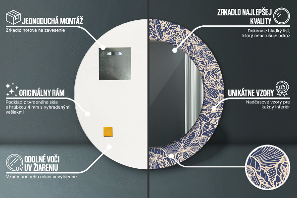 Specchio tondo con cornice stampata Fiori