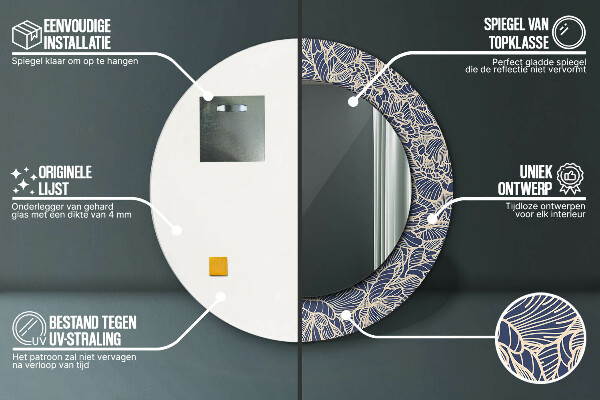 Specchio tondo con cornice stampata Fiori