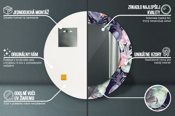 Specchio tondo con cornice stampata Uccelli aironi