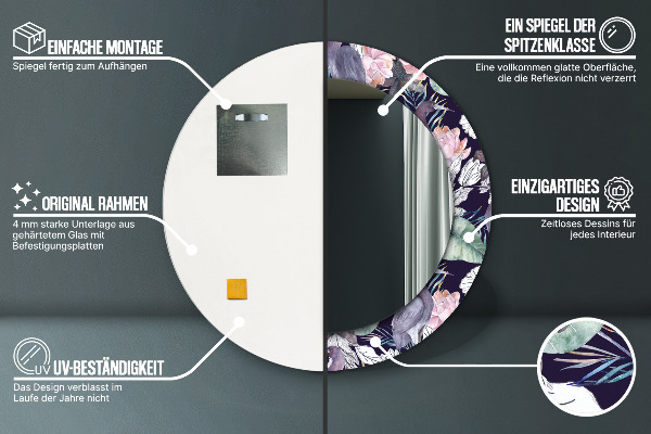 Specchio tondo con cornice stampata Uccelli aironi