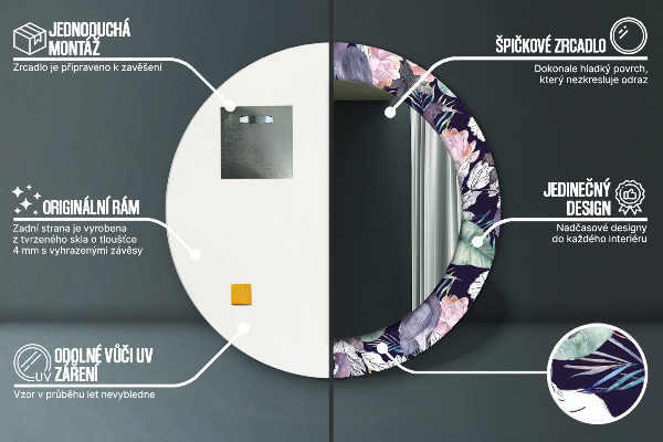 Specchio tondo con cornice stampata Uccelli aironi