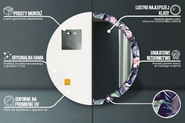 Specchio tondo con cornice stampata Uccelli aironi