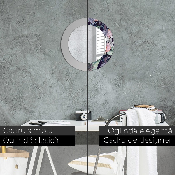 Specchio tondo con cornice stampata Uccelli aironi