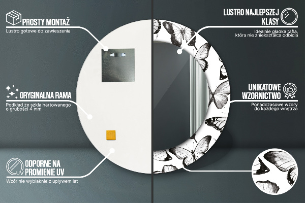 Specchio tondo con cornice stampata Farfalla