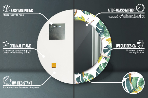 Specchio tondo decoro Foglie tropicali