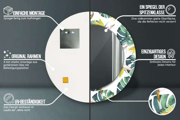 Specchio tondo decoro Foglie tropicali