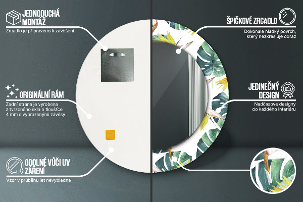 Specchio tondo decoro Foglie tropicali