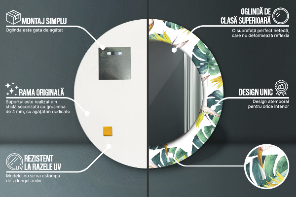 Specchio tondo decoro Foglie tropicali